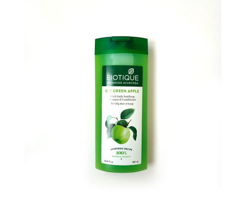 BIO GREEN APPLE Fresh Daily Purifying Shampoo & Conditioner, Biotique (ЗЕЛЕНОЕ ЯБЛОКО Шампунь-кондиционер для жирных волос, Биотик), 180 мл.