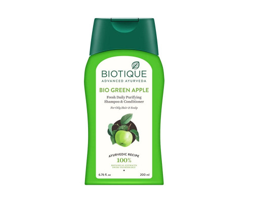 BIO GREEN APPLE Fresh Daily Purifying Shampoo & Conditioner, Biotique (ЗЕЛЕНОЕ ЯБЛОКО Шампунь-кондиционер для жирных волос, Биотик), 200 мл.