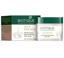BIO MILK PROTEIN Whitening & Rejuvenating Face Pack, Biotique (МОЛОЧНЫЙ ПРОТЕИН Отбеливающая и омолаживающая маска для лица, для всех типов кожи, Биотик), 50 г.
