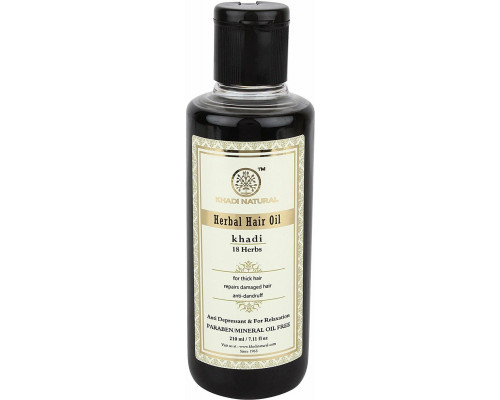 Herbal Hair Oil Khadi 18 HERBS, PARABEN MINERAL OIL FREE, Khadi Natural (Масло для восстановления волос Кхади 18 ТРАВ, Антидепрессант, БЕЗ ПАРАБЕНОВ И МИНЕРАЛЬНЫХ МАСЕЛ), 210 