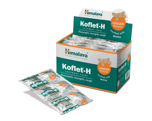KOFLET-H Ginger and Honey Himalaya (Леденцы от кашля с имбирем и медом Кофлет-Х, Хималая), 1 блистер (6 таб)