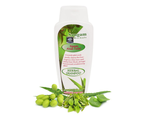 NEEM AND TULSI Herbal Shampoo, Sangam Herbals (НИМ И ТУЛСИ травяной шампунь без сульфатов и парабенов, Сангам Хербалс), 200 мл.