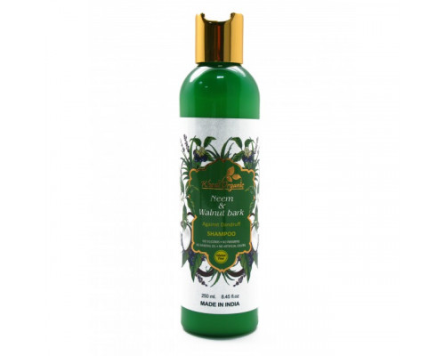 NEEM & WALNUT BARK Shampoo Against Dandruff Khadi Organic (Травяной шампунь Ним и Кора грецкого ореха против перхоти, Кхади Органик), 250 мл.