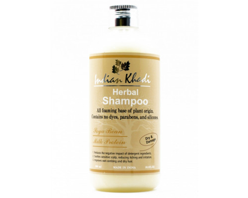 SOYA BEAN MILK PROTEIN Dry and Damage hair shampoo Indian Khadi (Травяной шампунь с Протеинами Соевого Молока, для сухих и поврежденных волос, Индиан Кхади), 300 мл.