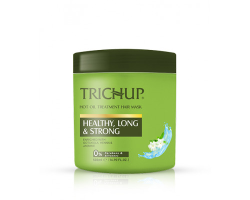 Trichup Hair Mask HEALTHY, LONG & STRONG Hot Oil Treatment, Vasu (Тричуп Маска для волос ЗДОРОВЫЕ ДЛИННЫЕ И СИЛЬНЫЕ, Обогащена Готуколой, Хной и Жасмином, Васу), 500 мл.