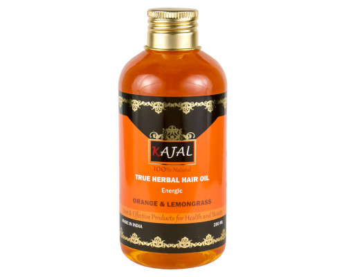 True Herbal Hair Oil  ORANGE & LEMONGRASS, Energic, Kajal (Травяное тонизирующее масло для волос АПЕЛЬСИН И ЛЕМОНГРАСС, Каджал), 200 мл.