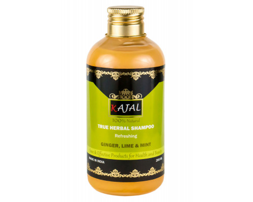 True Herbal Shampoo GINGER, LIME & MINT, Kajal (ИМБИРЬ, ЛАЙМ, МЯТА натуральный освежающий шампунь, Каджал), 200 мл.