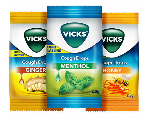 VICKS Cough Drops mix ginger/honey/menthol (Викс леденцы от кашля и воспаления горла микс (имбирь/мед/ментол)), 1 шт.