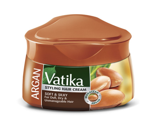 Vatika ARGAN Styling Hair Cream, Dabur (Ватика АРГАН Крем для укладки, придает мягкость и шелковистость тусклым и сухим волосам, Дабур), 140 мл.